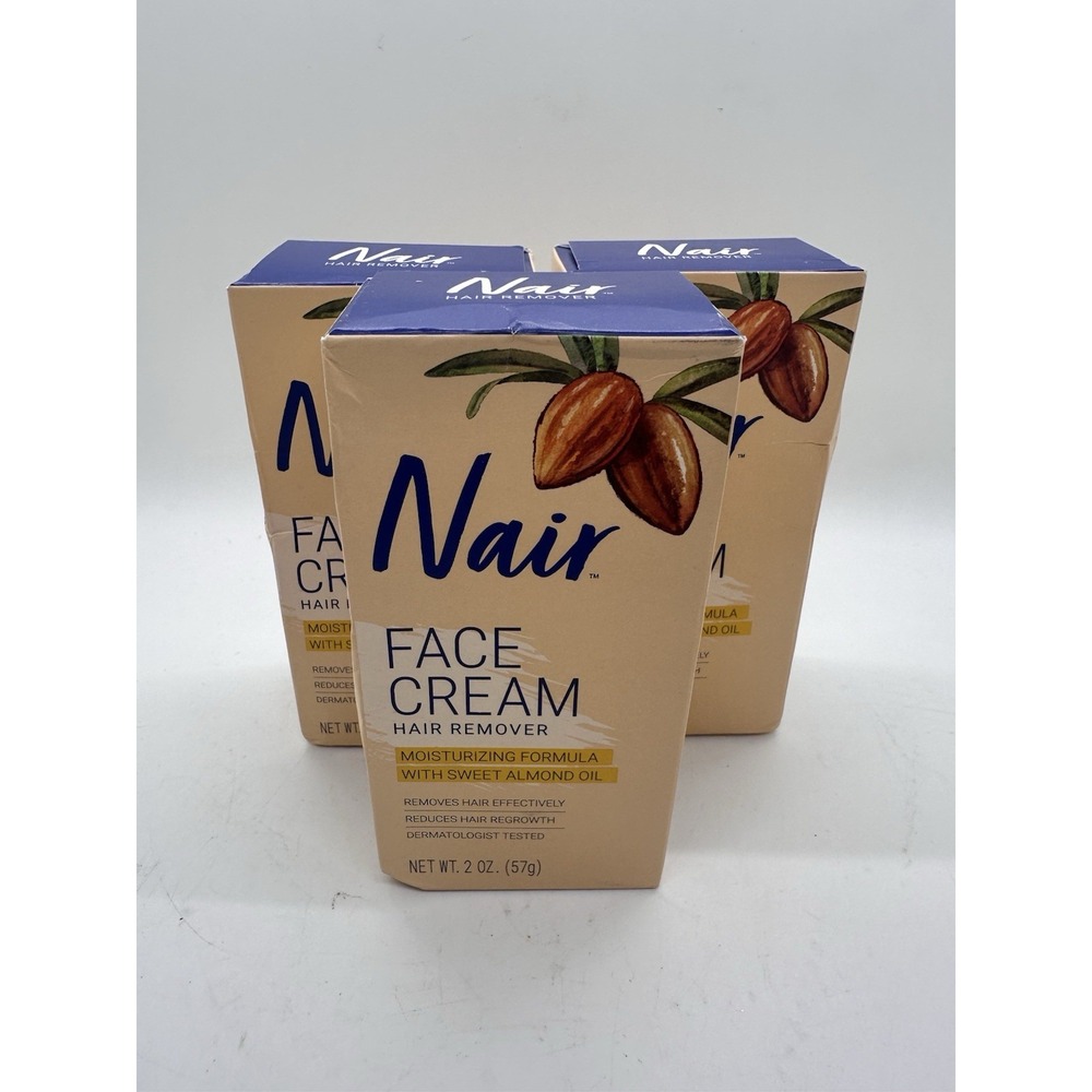 Nair Face Cream Hair Remover Sweet‎ Almond Oil 2oz Lot of 3 New Sealed